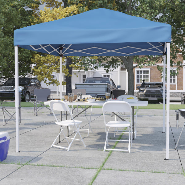 Blue |#| 8' x 8' Blue Pop Up Canopy, Folding Table and 4 White Folding Chairs Bundle