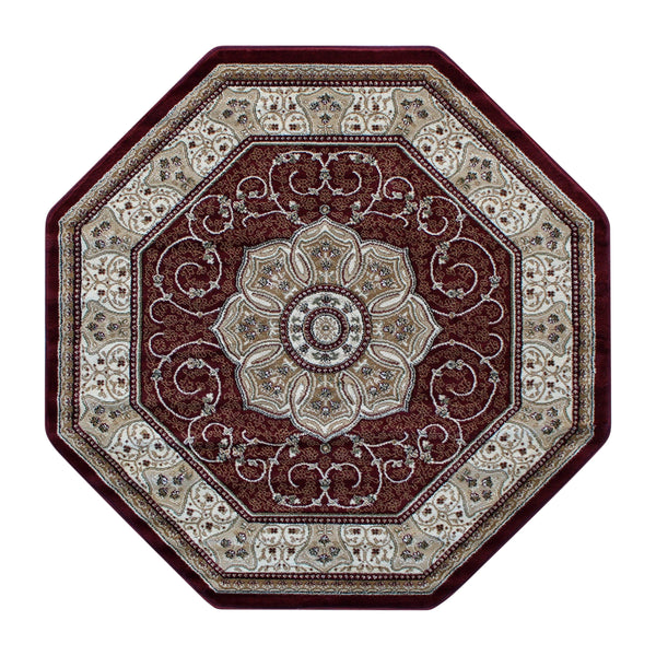 Burgundy,5' Octagon |#| Medallion Motif Traditional Persian Style Octagon Area Rug in Burgundy - 5' x 5'
