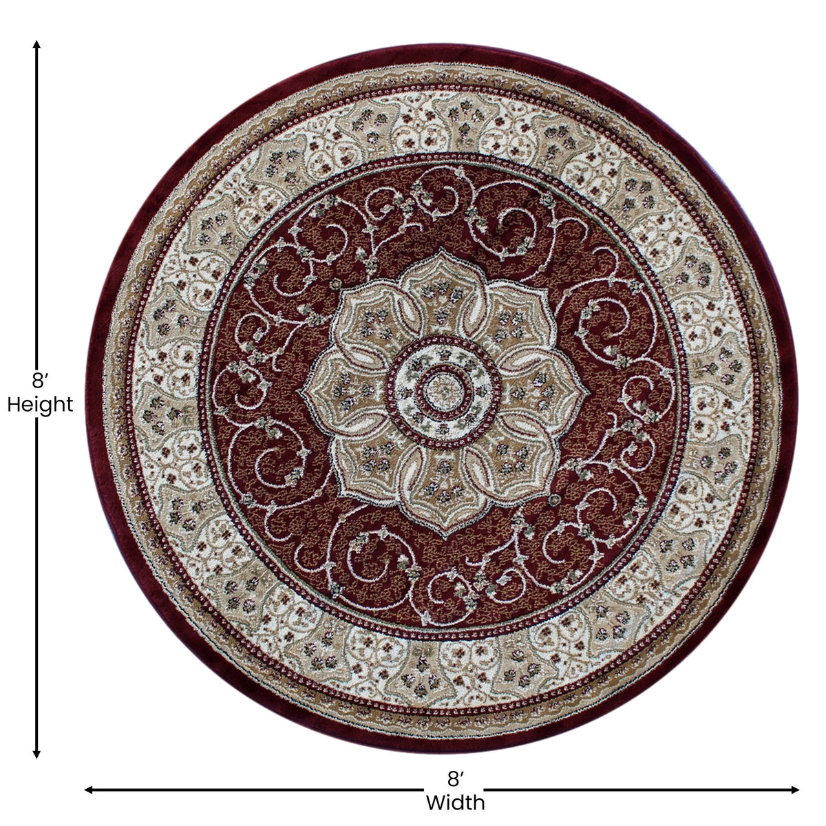 Burgundy,7' Round |#| Medallion Motif Traditional Persian Style Round Area Rug in Burgundy - 7' x 7'
