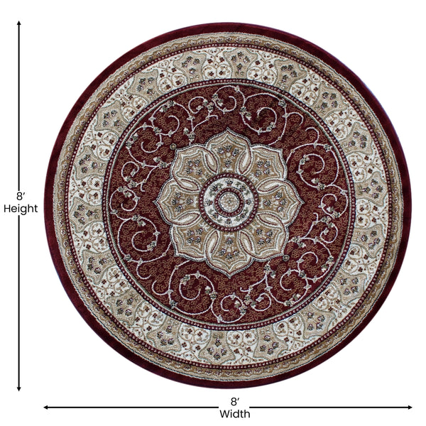 Burgundy,7' Round |#| Medallion Motif Traditional Persian Style Round Area Rug in Burgundy - 7' x 7'