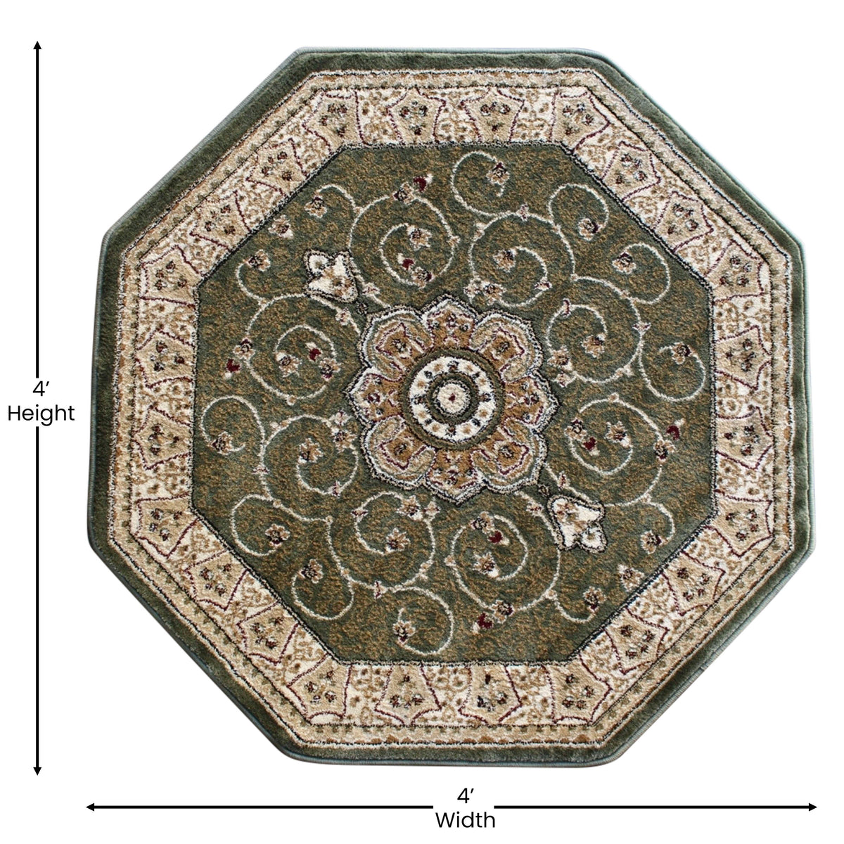 Green,4' Octagon |#| Medallion Motif Traditional Persian Style Round Area Rug in Green - 4' x 4'
