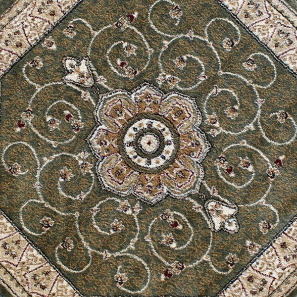 Green,3' x 15' |#| Medallion Motif Traditional Persian Style Olefin  Area Rug in Green - 3' x 15'