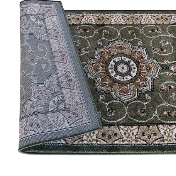 Green,3' x 15' |#| Medallion Motif Traditional Persian Style Olefin  Area Rug in Green - 3' x 15'