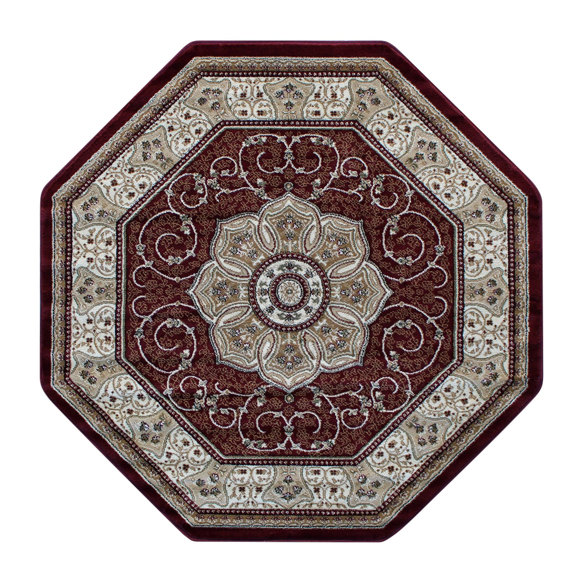 Burgundy,4' Octagon |#| Medallion Motif Traditional Persian Style Octagon Area Rug in Burgundy - 4' x 4'