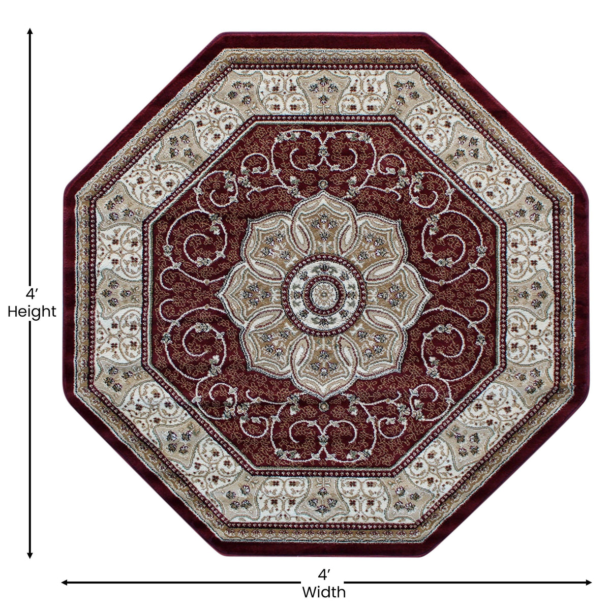 Burgundy,4' Octagon |#| Medallion Motif Traditional Persian Style Octagon Area Rug in Burgundy - 4' x 4'