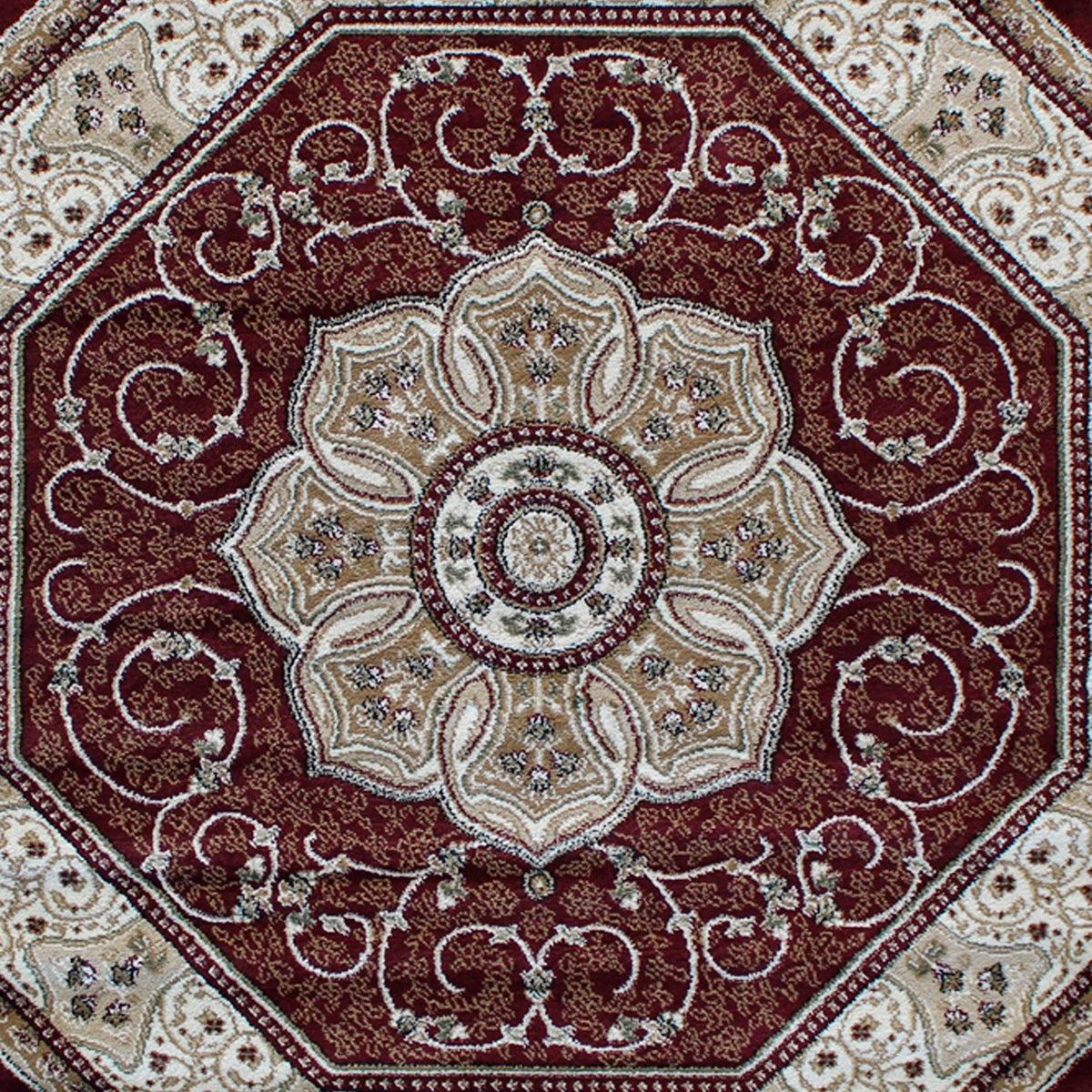 Burgundy,4' Octagon |#| Medallion Motif Traditional Persian Style Octagon Area Rug in Burgundy - 4' x 4'
