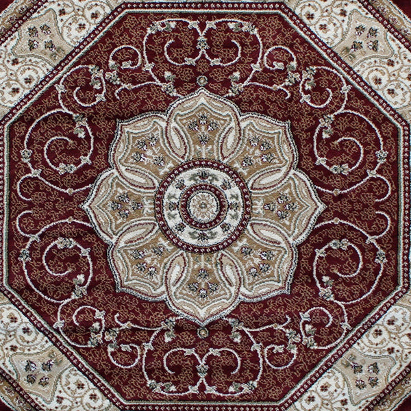 Burgundy,7' Octagon |#| Medallion Motif Traditional Persian Style Octagon Area Rug in Burgundy - 7' x 7'
