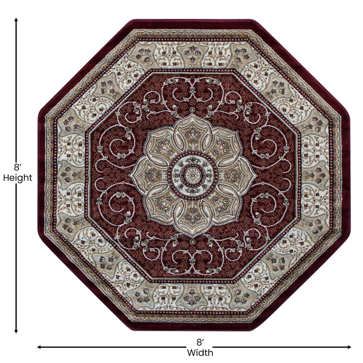 Burgundy,7' Octagon |#| Medallion Motif Traditional Persian Style Octagon Area Rug in Burgundy - 7' x 7'