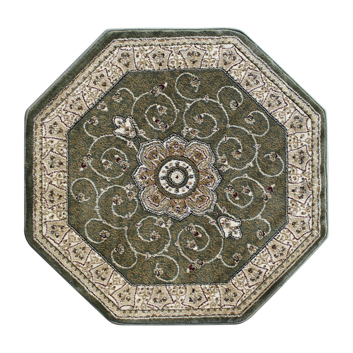 Green,7' Octagon |#| Medallion Motif Traditional Persian Style Round Area Rug in Green - 7' x 7'