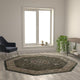 Green,7' Octagon |#| Medallion Motif Traditional Persian Style Round Area Rug in Green - 7' x 7'