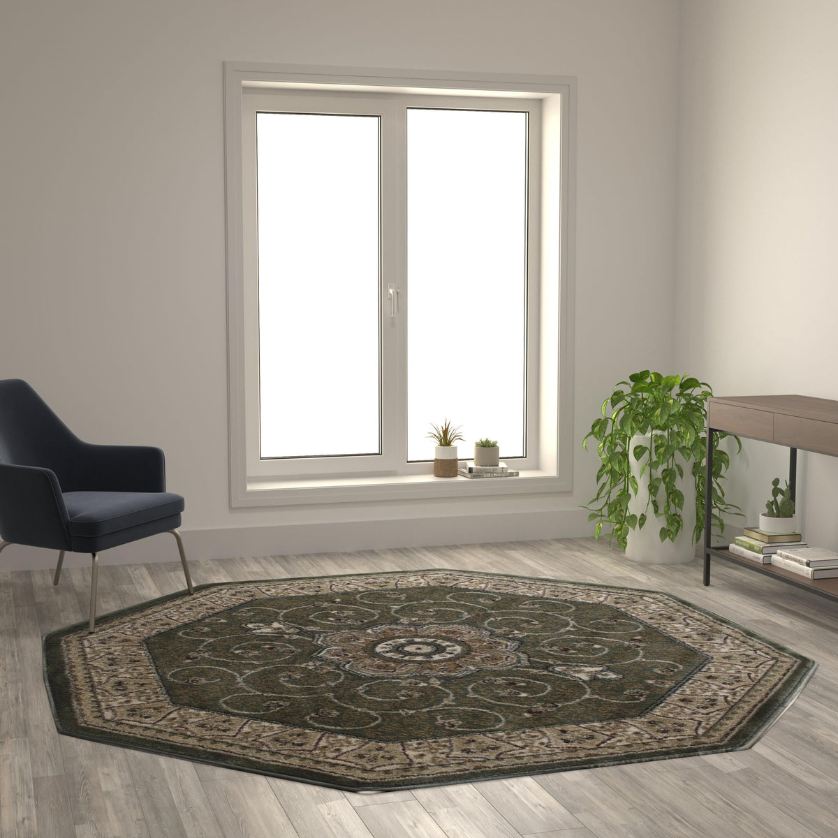 Green,7' Octagon |#| Medallion Motif Traditional Persian Style Round Area Rug in Green - 7' x 7'