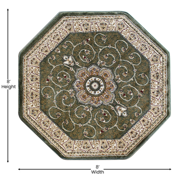 Green,7' Octagon |#| Medallion Motif Traditional Persian Style Round Area Rug in Green - 7' x 7'