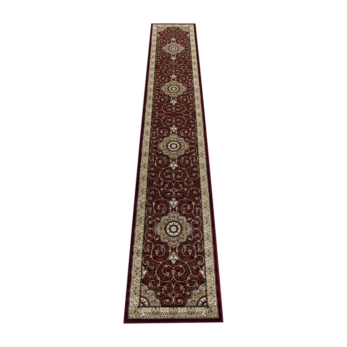 Burgundy,3' x 15' |#| Medallion Motif Traditional Persian Style Olefin  Area Rug in Burgundy - 3 x 15