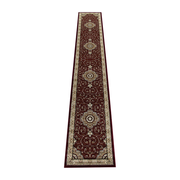 Burgundy,3' x 15' |#| Medallion Motif Traditional Persian Style Olefin  Area Rug in Burgundy - 3 x 15