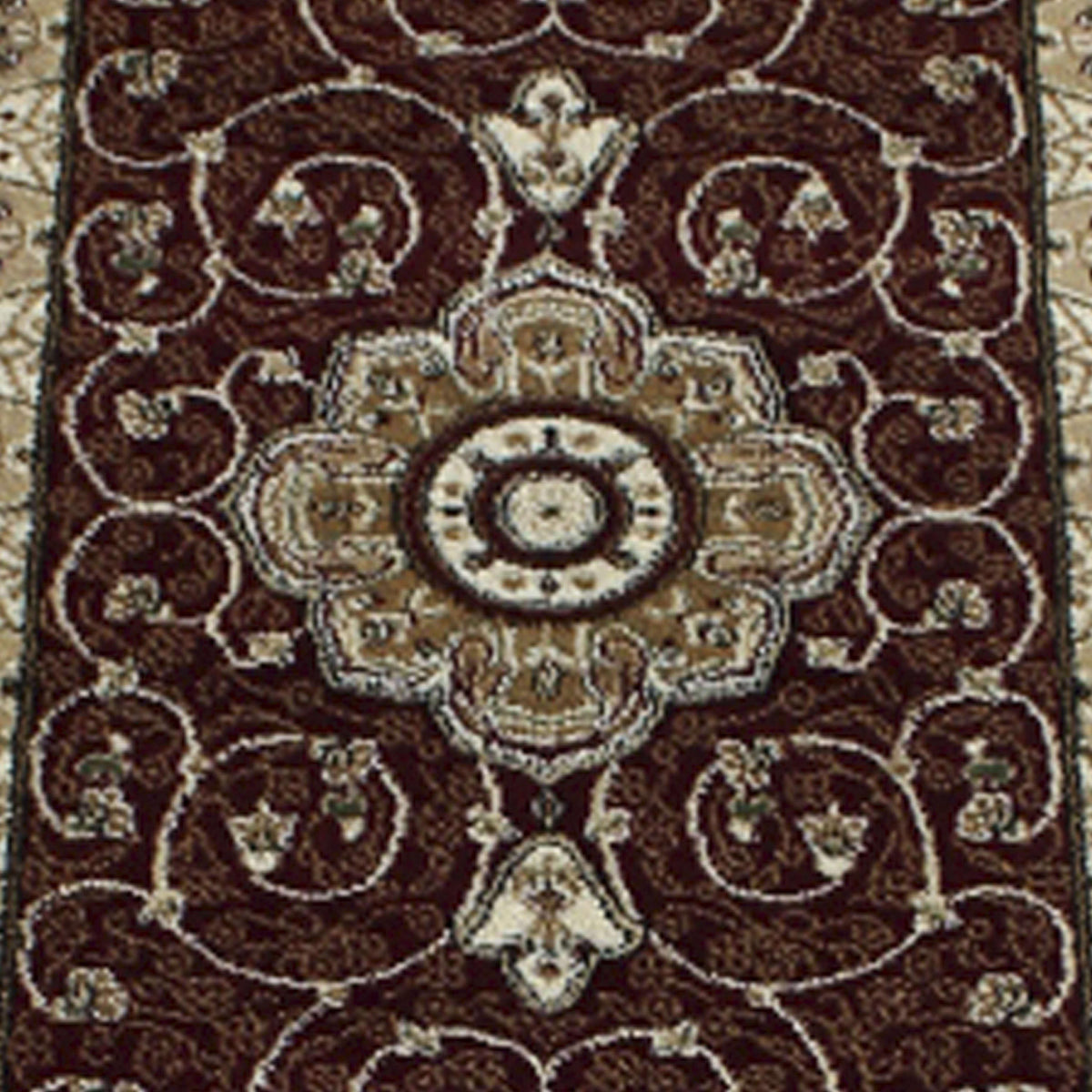 Burgundy,3' x 15' |#| Medallion Motif Traditional Persian Style Olefin  Area Rug in Burgundy - 3 x 15