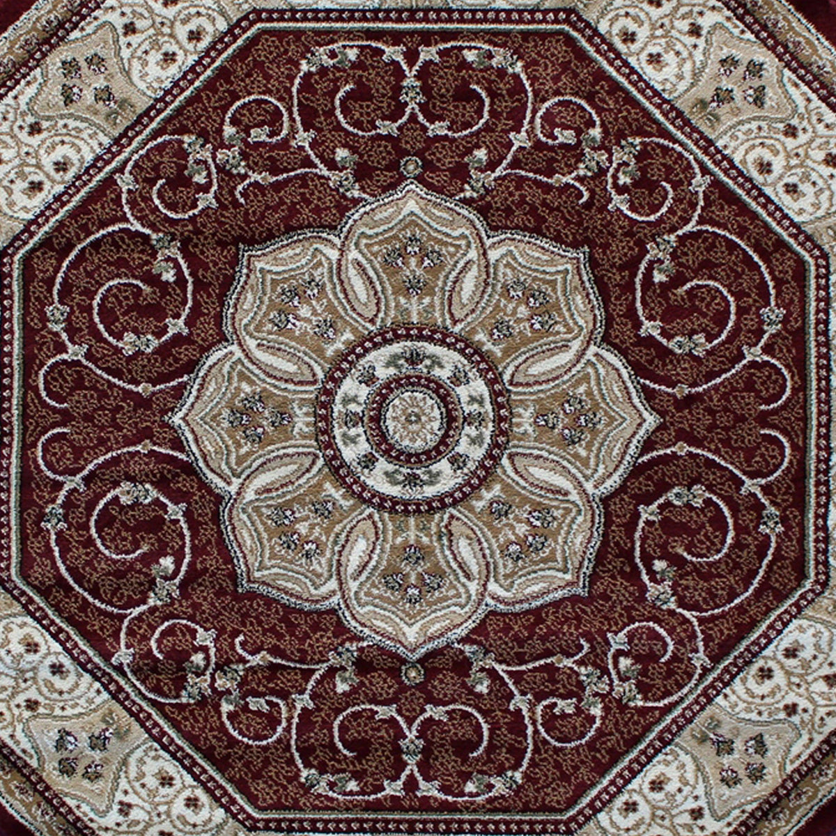 Burgundy,5' Octagon |#| Medallion Motif Traditional Persian Style Octagon Area Rug in Burgundy - 5' x 5'