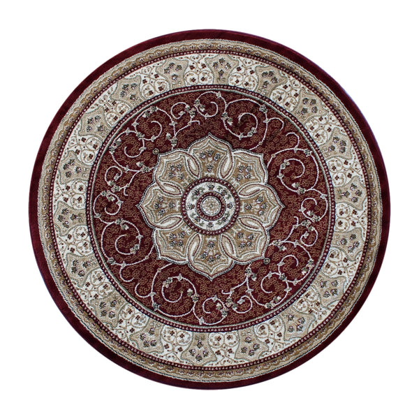 Burgundy,7' Round |#| Medallion Motif Traditional Persian Style Round Area Rug in Burgundy - 7' x 7'