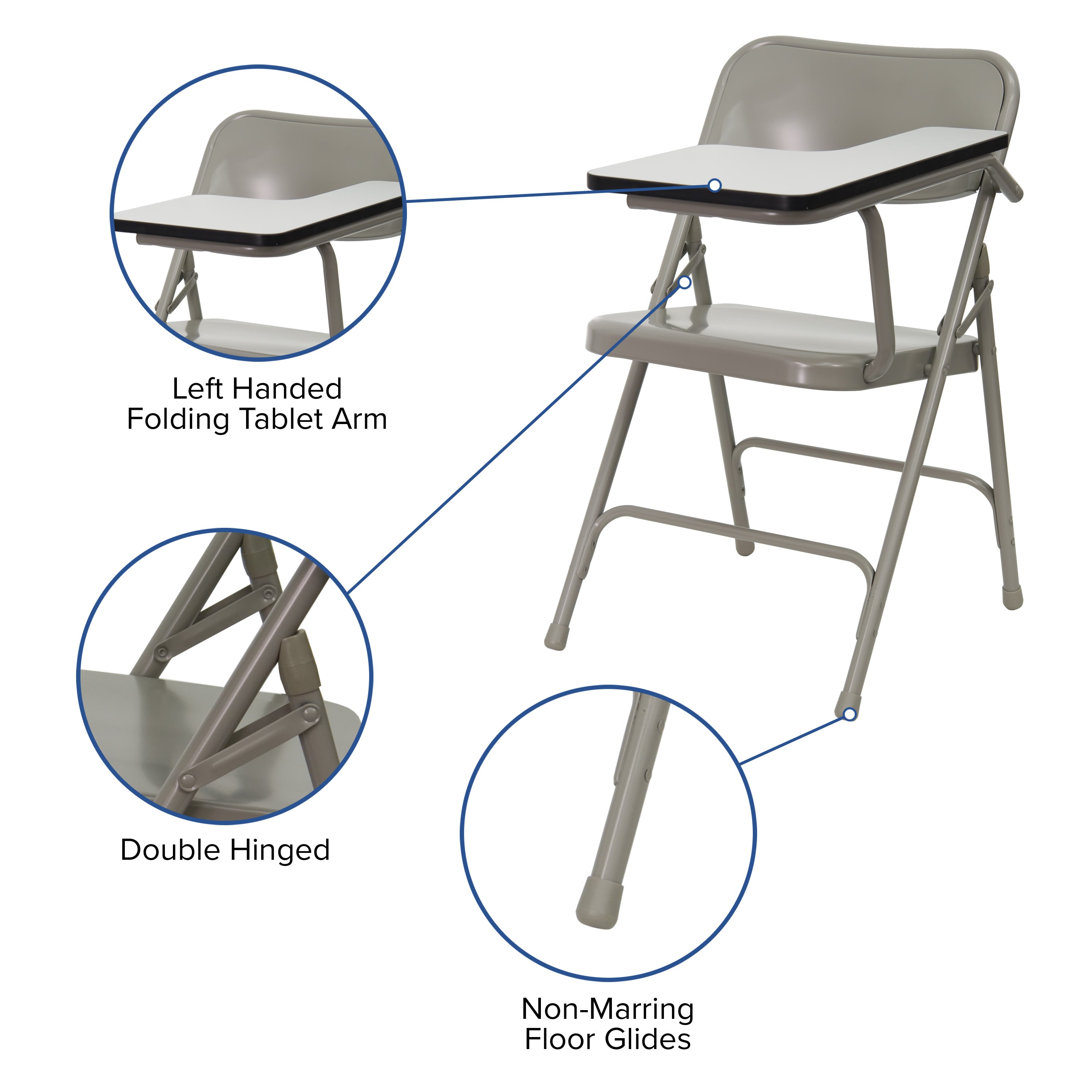 Folding chair with right cheap handed tablet arm