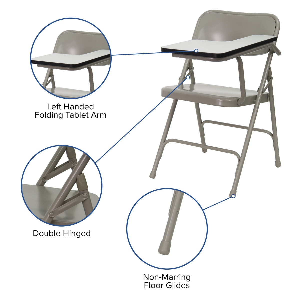 Premium Steel Beige Folding Chair with Left Handed Tablet Arm - Event Chair