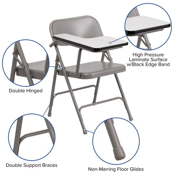 Premium Steel Beige Folding Chair with Right Handed Tablet Arm - Event Chair