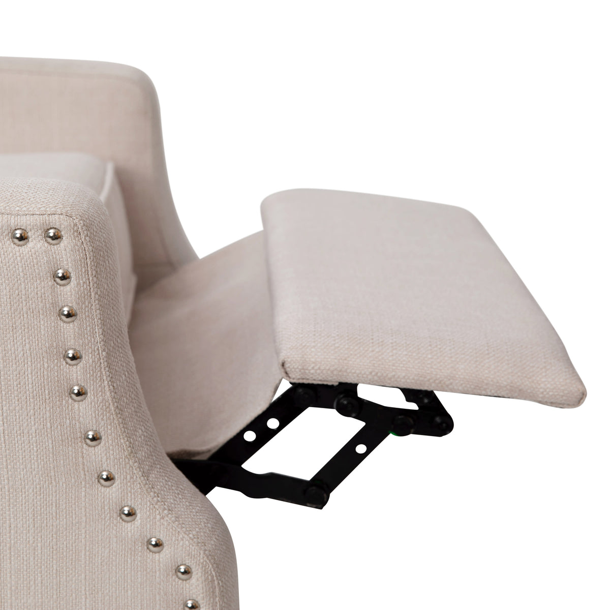 Cream |#| Push Back Wing Back Pocket Spring Recliner in Cream with Side Accent Nail Trim