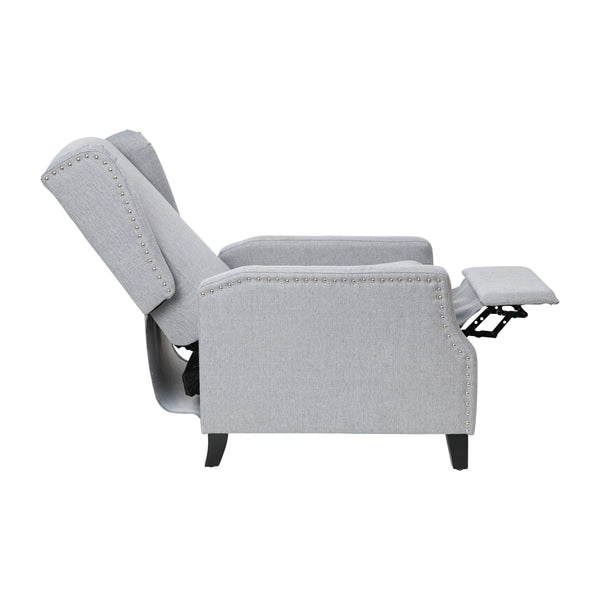 Gray |#| Push Back Wing Back Pocket Spring Recliner in Gray with Side Accent Nail Trim