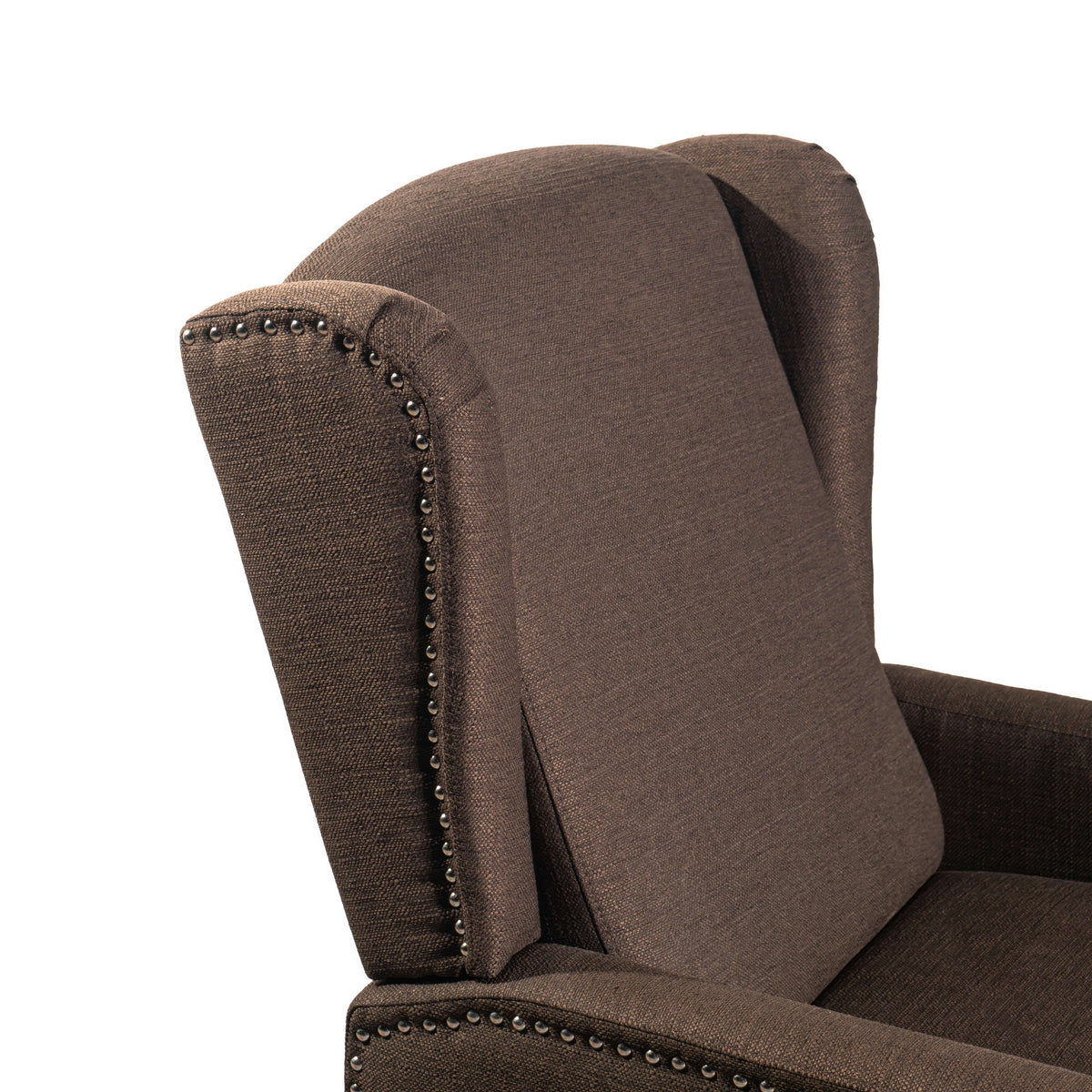 Brown |#| Push Back Wing Back Pocket Spring Recliner in Brown with Side Accent Nail Trim
