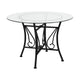 Clear Top/Black Frame |#| 42inch Round Glass Dining Table with Curl Accent Black Metal Frame