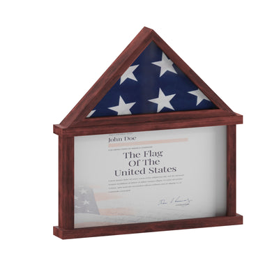 Quincy Memorial Flag Display Case with Certificate Holder, Pine Wood Shadow Box for Flag, Certificate, and Medals
