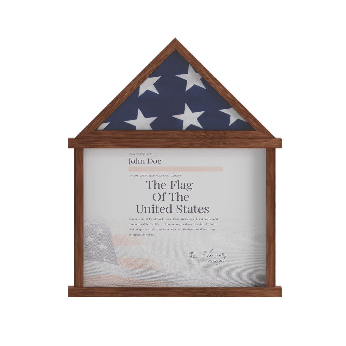 Dark Brown,18.5"W x 3.5"D x 22.5"H |#| Glass Front Flag Display Case with Certificate Holder-Fits 3x5 Flag-Dark Brown