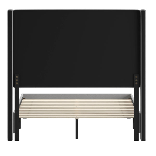 Gray,Full |#| Full Size Upholstered Platform Bed with Channel Stitched Headboard in Gray
