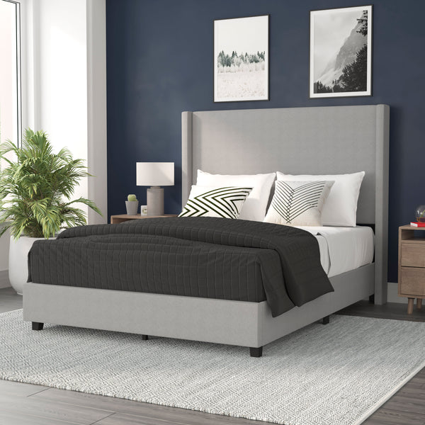 Gray,Queen |#| Queen Size Upholstered Platform Bed with Channel Stitched Headboard in Gray