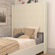Beige,Twin |#| Twin Size Upholstered Platform Bed with Channel Stitched Headboard in Beige