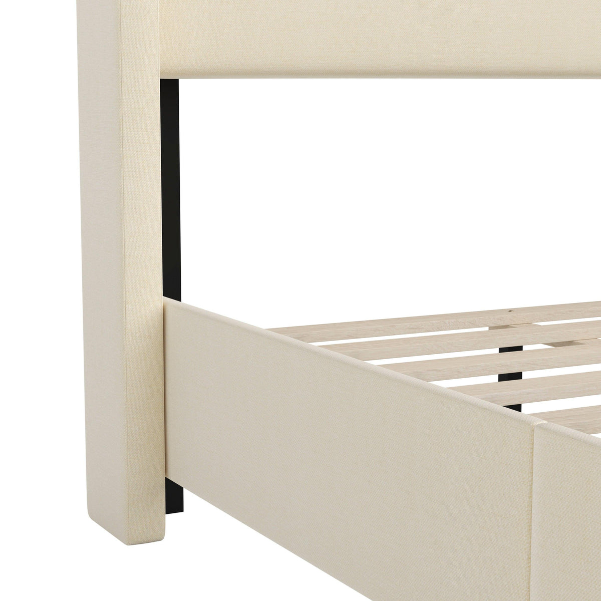 Beige,Twin |#| Twin Size Upholstered Platform Bed with Channel Stitched Headboard in Beige