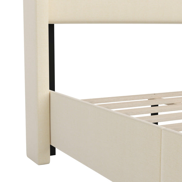 Beige,Twin |#| Twin Size Upholstered Platform Bed with Channel Stitched Headboard in Beige