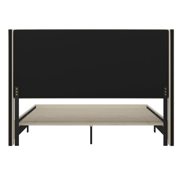 Beige,King |#| King Size Upholstered Platform Bed with Channel Stitched Headboard in Beige