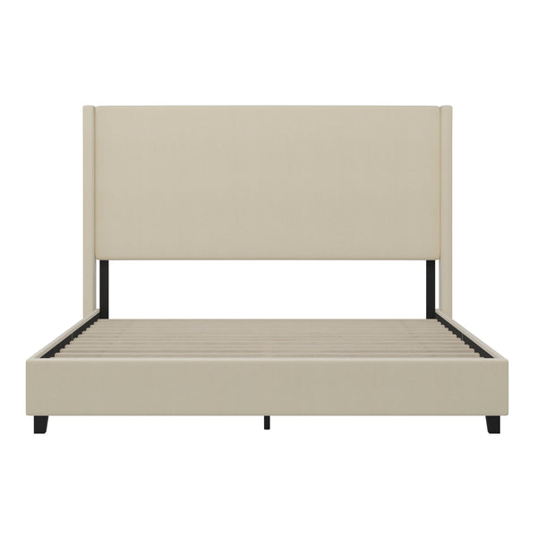 Beige,King |#| King Size Upholstered Platform Bed with Channel Stitched Headboard in Beige