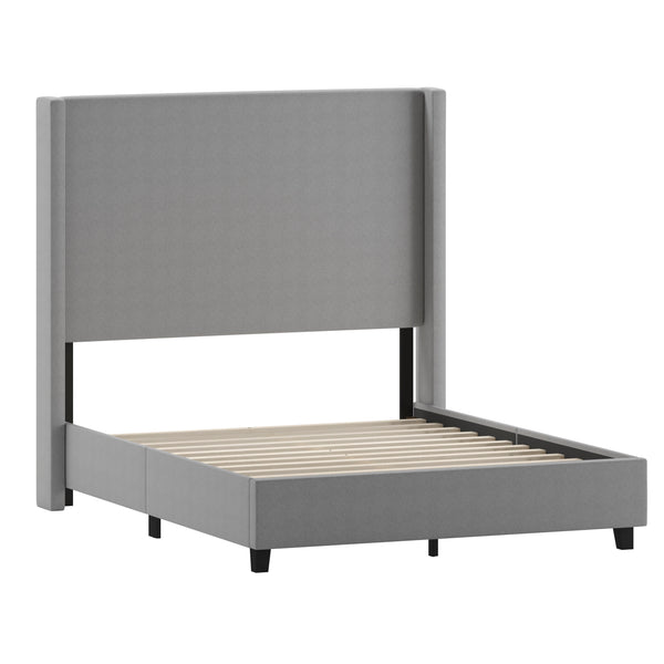 Gray,Full |#| Full Size Upholstered Platform Bed with Channel Stitched Headboard in Gray