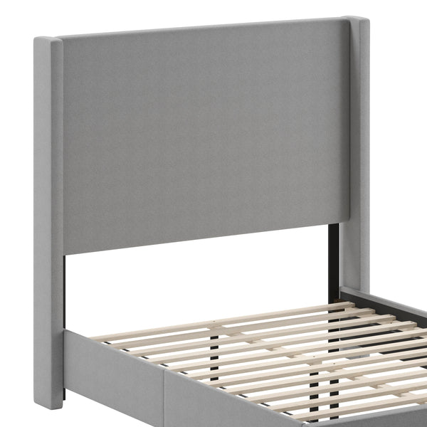 Gray,Full |#| Full Size Upholstered Platform Bed with Channel Stitched Headboard in Gray