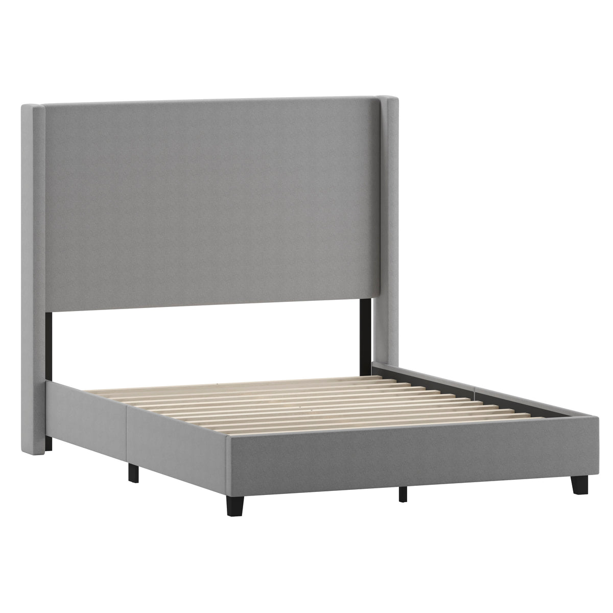 Gray,Queen |#| Queen Size Upholstered Platform Bed with Channel Stitched Headboard in Gray