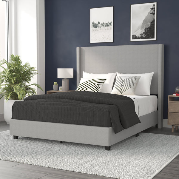Gray,Queen |#| Queen Size Upholstered Platform Bed with Channel Stitched Headboard in Gray