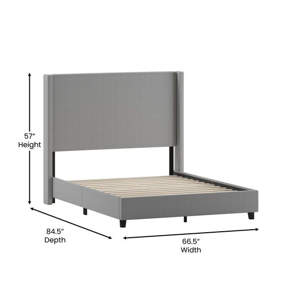 Gray,Queen |#| Queen Size Upholstered Platform Bed with Channel Stitched Headboard in Gray