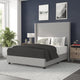 Gray,Full |#| Full Size Upholstered Platform Bed with Channel Stitched Headboard in Gray