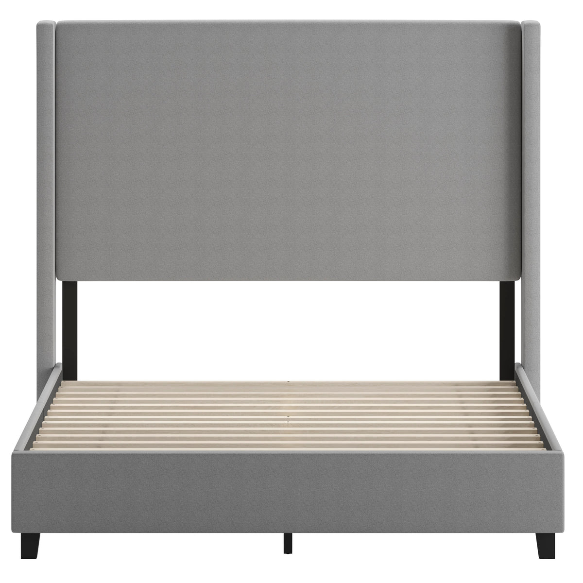 Gray,Queen |#| Queen Size Upholstered Platform Bed with Channel Stitched Headboard in Gray