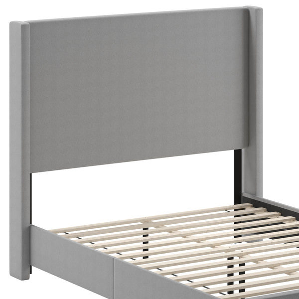 Gray,Queen |#| Queen Size Upholstered Platform Bed with Channel Stitched Headboard in Gray