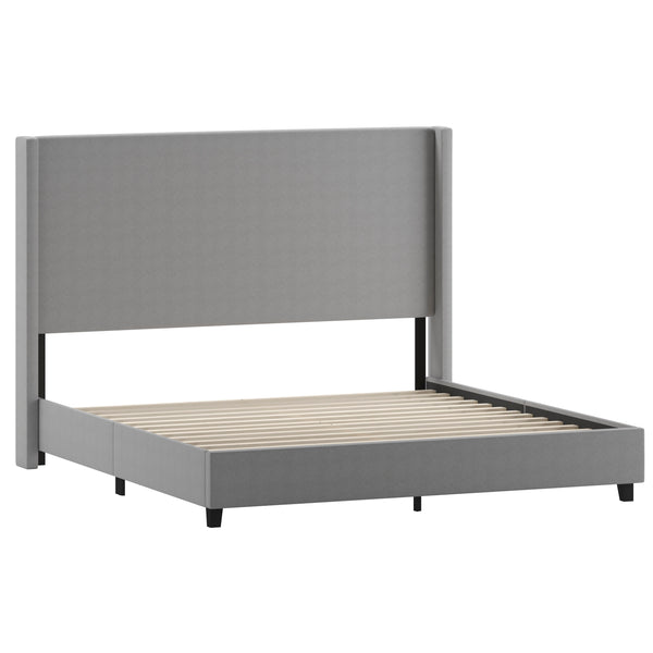 Gray,King |#| King Size Upholstered Platform Bed with Channel Stitched Headboard in Gray