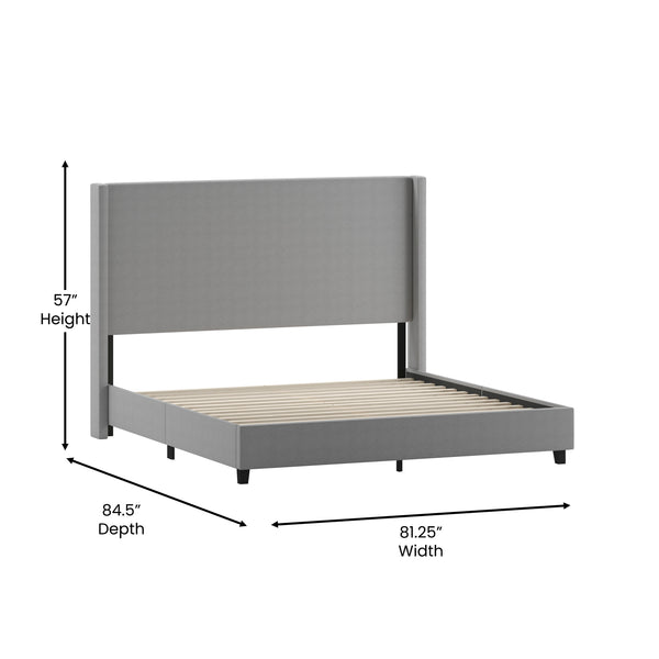 Gray,King |#| King Size Upholstered Platform Bed with Channel Stitched Headboard in Gray