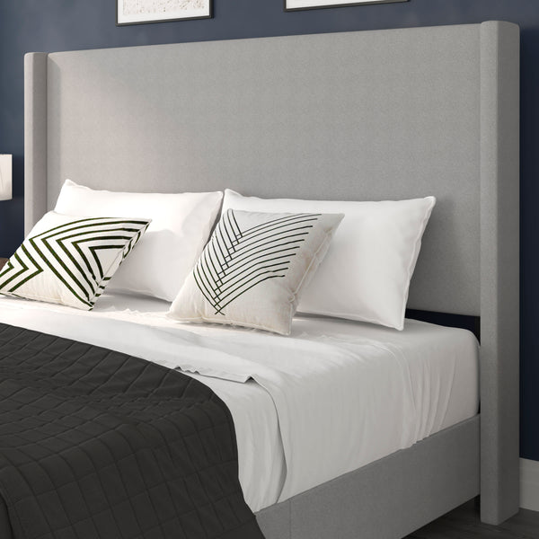 Gray,King |#| King Size Upholstered Platform Bed with Channel Stitched Headboard in Gray