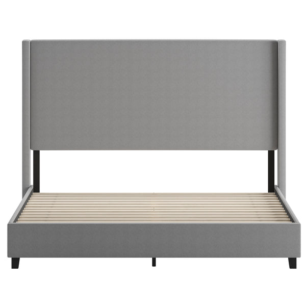Gray,King |#| King Size Upholstered Platform Bed with Channel Stitched Headboard in Gray