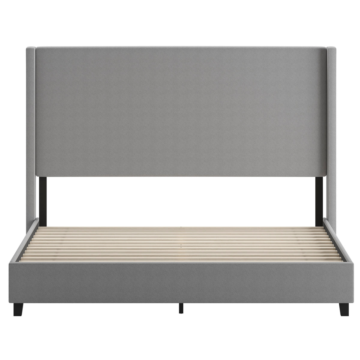 Gray,King |#| King Size Upholstered Platform Bed with Channel Stitched Headboard in Gray